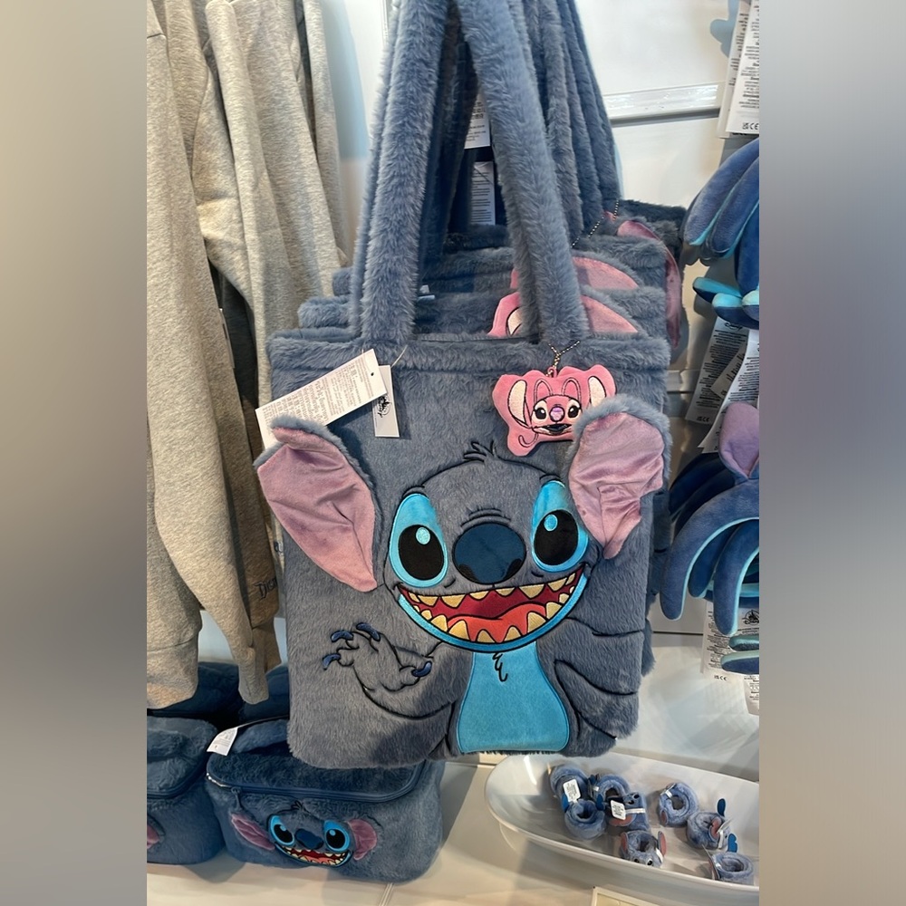 Disney Parks Stitch Fuzzy Plush Tote Bag